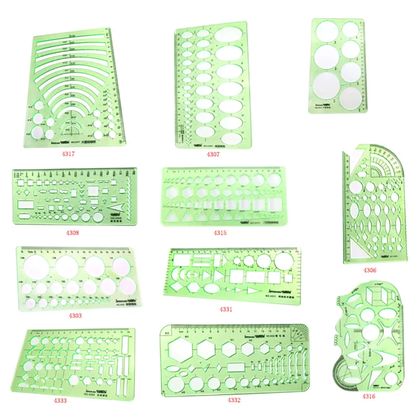 

11Styles Ruler Durable Resin Military Drawing Furniture Construction Architect Template Drafting Ruler Stencil Measuring Tool