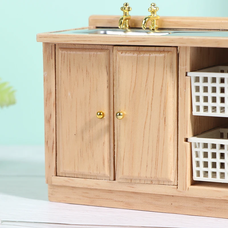 

Hot sale 1:12 Wooden Dollhouse Furniture Basin Sink Cupboard Cupboard Cabinet