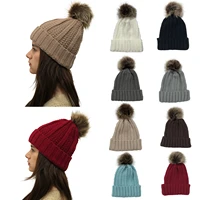 fashion faux fur pom poms beanie women winter hats crochet knitted ski cap skullies beanies warm caps for ladies