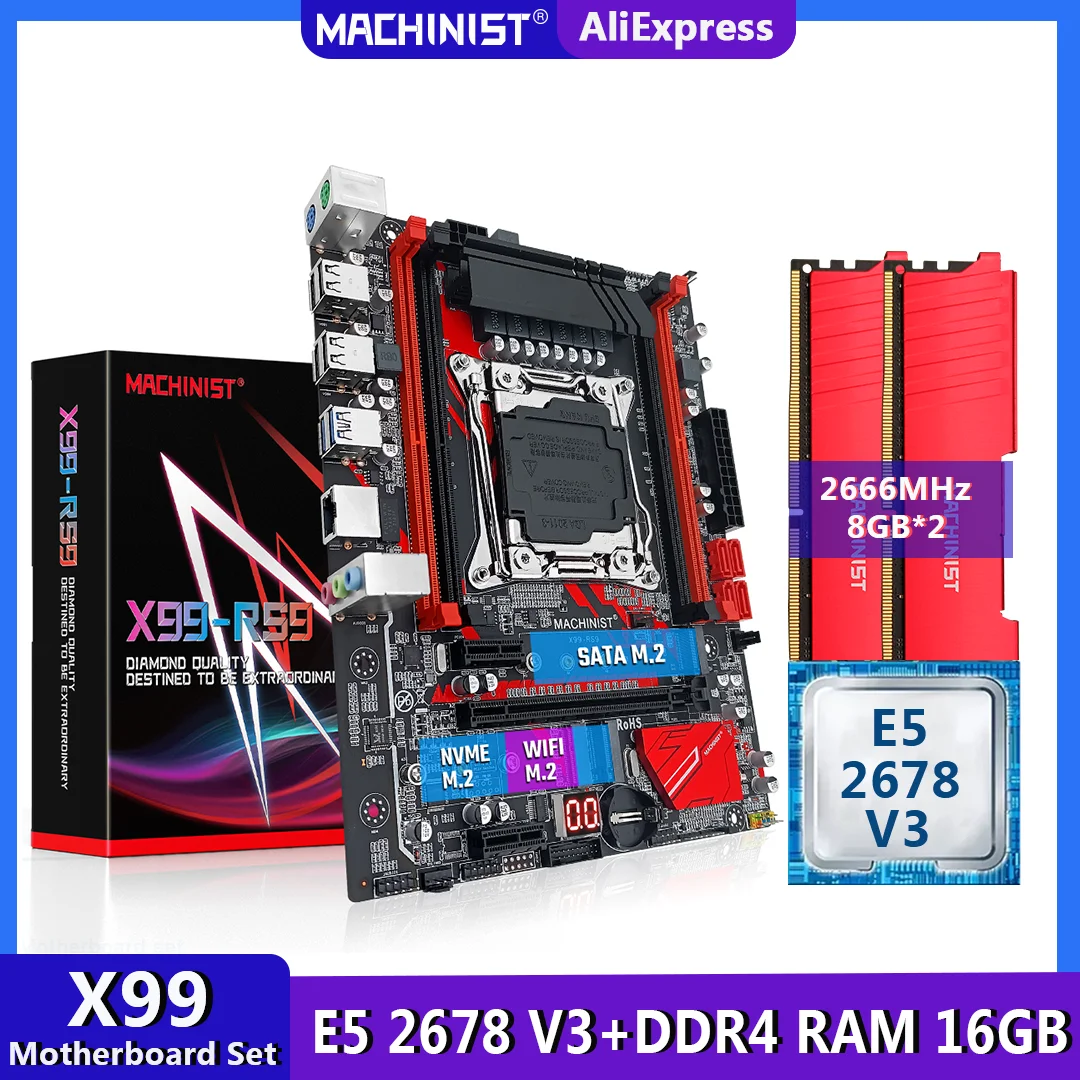 

MACHINIST X99 комплект материнской платы LGA 2011-3 комплект с процессором Xeon E5 2678 V3 16 Гб (2*8 ГБ) DDR4 оперативная память