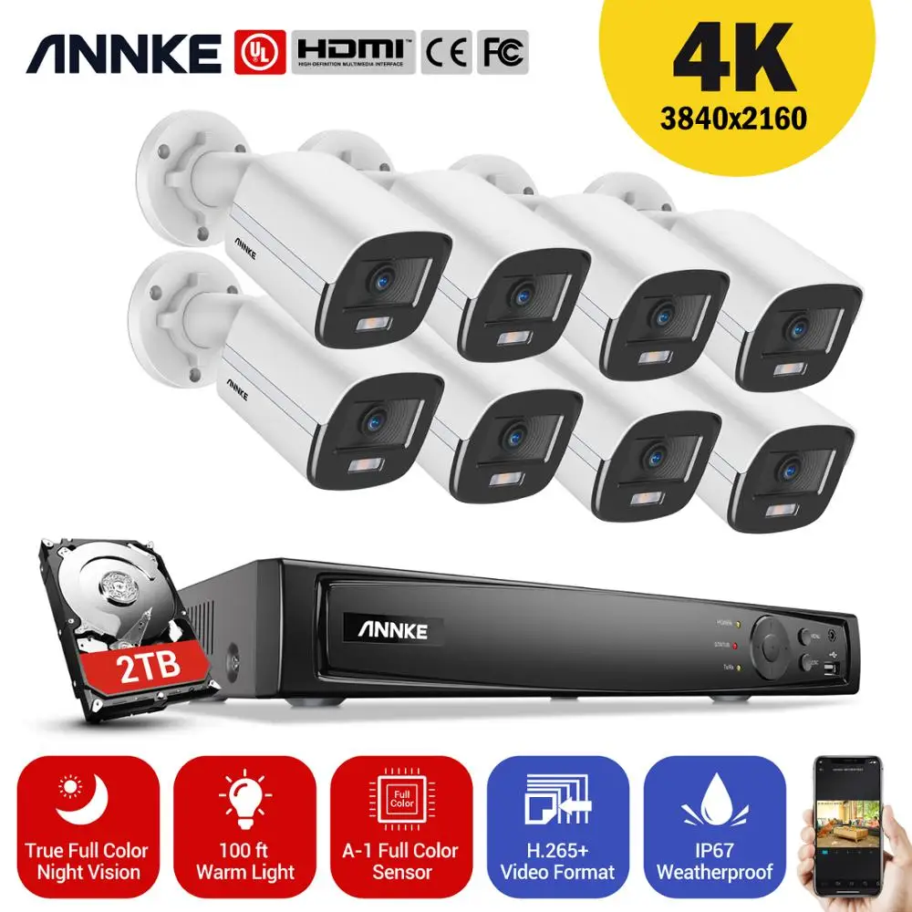 Сетевая система видеонаблюдения ANNKE 8CH Ultra HD PoE H.265 + видеорегистратор 4 МП IP67