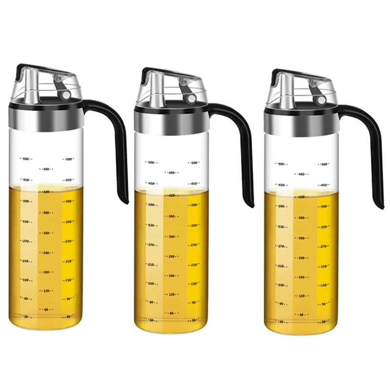 

3 Pcs Olive Oil Dispenser Bottle Automatic Cap And Leakproof Vinegar Glass Cruet For Kitchen, 1 Pcs A & 2 Pcs B