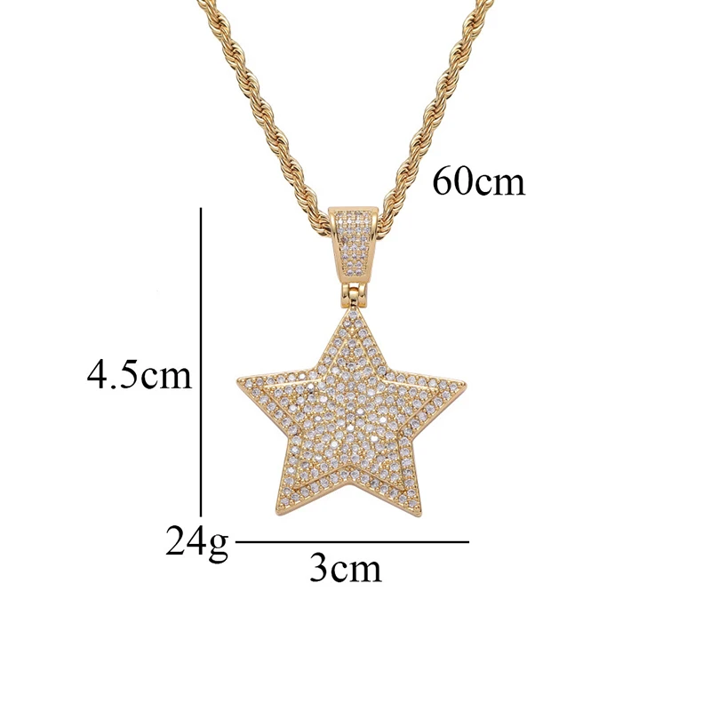 

Hip Hop Iced Out Bling Five-pointed Star Pendant Necklaces Men's Pendant Pave Setting Zircon Fashion Charm Necklace Jewelry