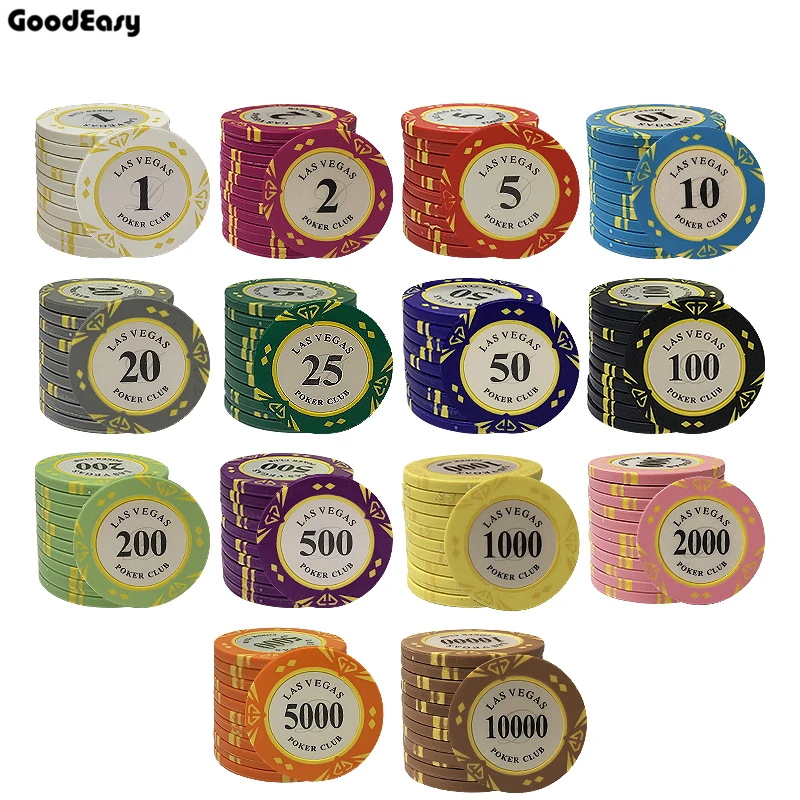 Лас глина Материал казино Texas Poker Chip набора покерная монета металлические монеты