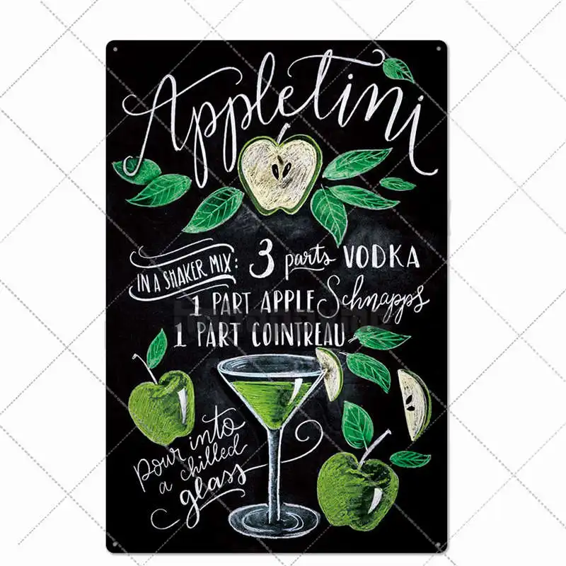 Classic Cocktail Posters Metal Signs Mojito Martini Vintage Plaque Bar Pub Club Wall Decorative Plates Home Decor 20*30 cm | Дом и сад