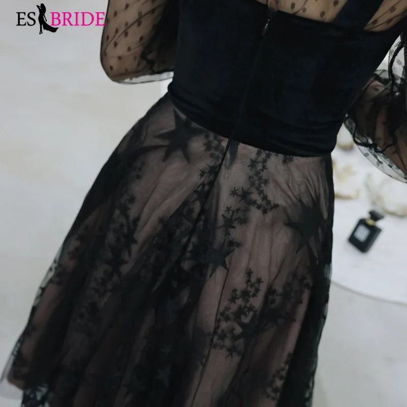 Черное повседневное Тюлевое вечернее платье Vestidos De Fiesta De Noche с длинными рукавами Элегантное Длинное Вечернее платье Robe De Soiree ES1957