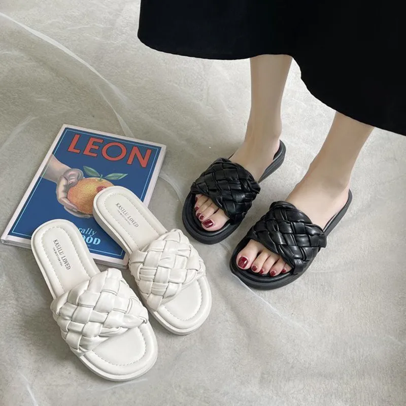 

Flat Shoes Female Slippers Soft Slides Slipers Women Fashion Low Comfort Summer 2021 Luxury Rome PU Basic Shoes Woman's Slippers