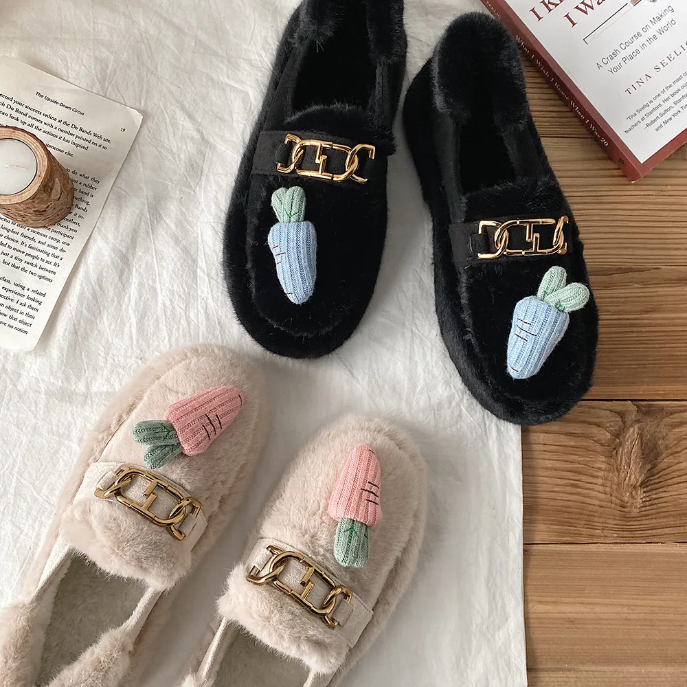 Cute Thick-Soled Plus Fluffy Shoes Women Slippers Brand Keep Warm Winter 2021 New Fashion Vulcanized Shoes Chaussure Femme