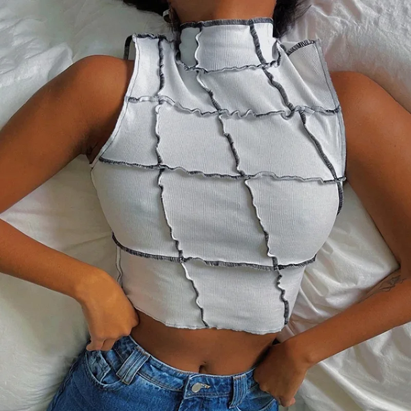 

Women Fashion Tank Tops Ribbed Knitting Vest Women Vintage Sleeveless Crop Tops Summer Street Casual Wear Tee Tank Top Female