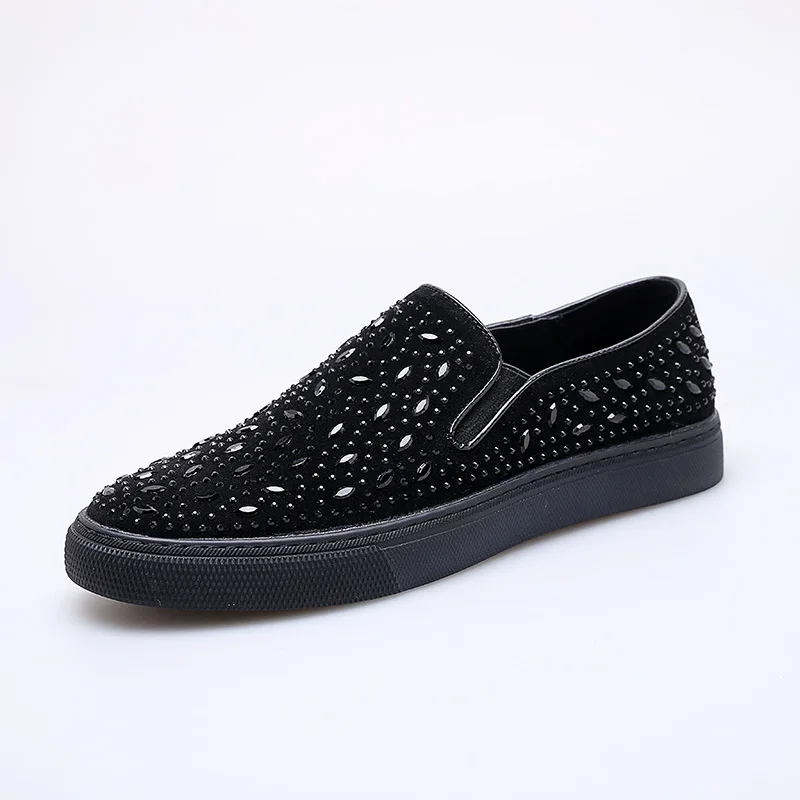 new arrival men's leisure breathable natural leather shoes rhinestone loafers slip-on lazy driving shoe flat sneakers sapatos | Обувь