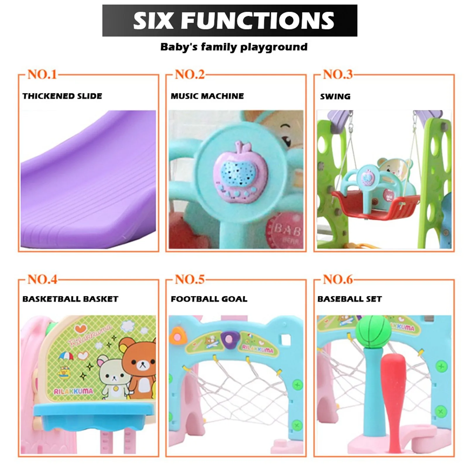 

6 In 1 Baby Swing Chair Music Slide Combination Shoot Basketball Story Music Learning Machine Cartoon Toys Set for Kids Gift#S