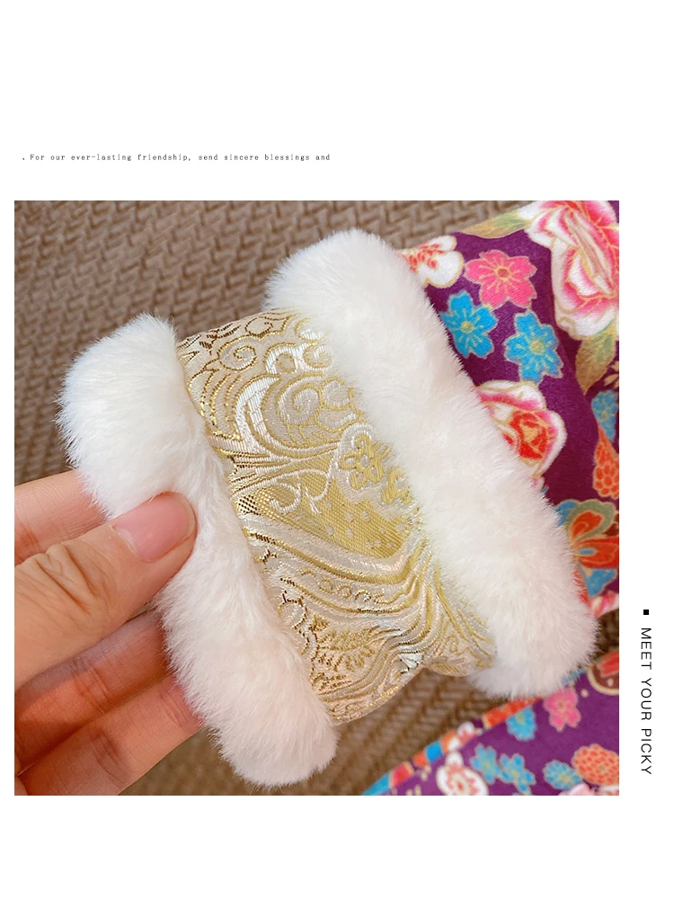 

WLG Girls Parkas Kids Clothes Winter Chinese Style Floral Pattern Velvet Thick Parkas Baby Girl Warm Cute Outerwear for 1-4T