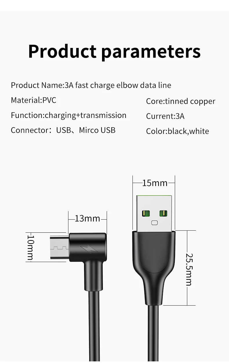 3A кабель Micro USB кабель для быстрой зарядки для samsung S7 S6 huawei мобильный телефон Andriod кабели 90 градусов кабель Microusb