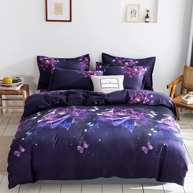 Новинка 2021 Комплект постельного белья с пурпурными цветами романтичным