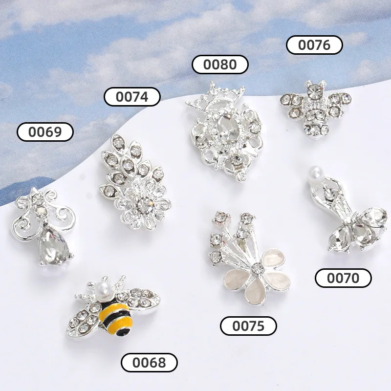 

10Pcs 3D Nail Supplies Bee Shaped Nail Crystal Pendant 3D Nail Art Multi-designs Charms For Nail Art Jewelry Nail Stones