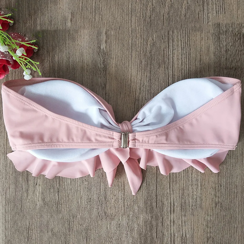 Купальник женский однотонный пикантный раздельный комплект бикини с оборками и