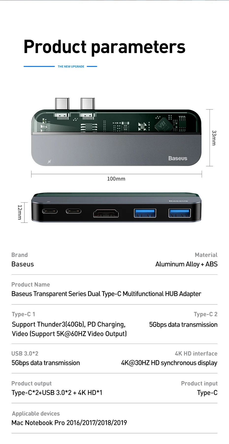 Baseus USB C концентратор 3,0 Для Macbook Pro Surface HDMI Thunderbolt 3 адаптер питания мульти USB 3,0 USB-C type C концентратор для huawei Matebook
