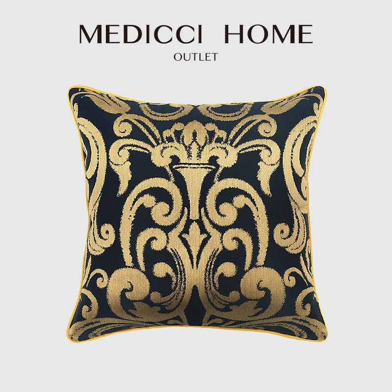 

Medicci Home Luxury Cushion Cover Black Gold Floral Jacquard Italian European Style Modern Upholstery Pillow Case Sham Trop Chic