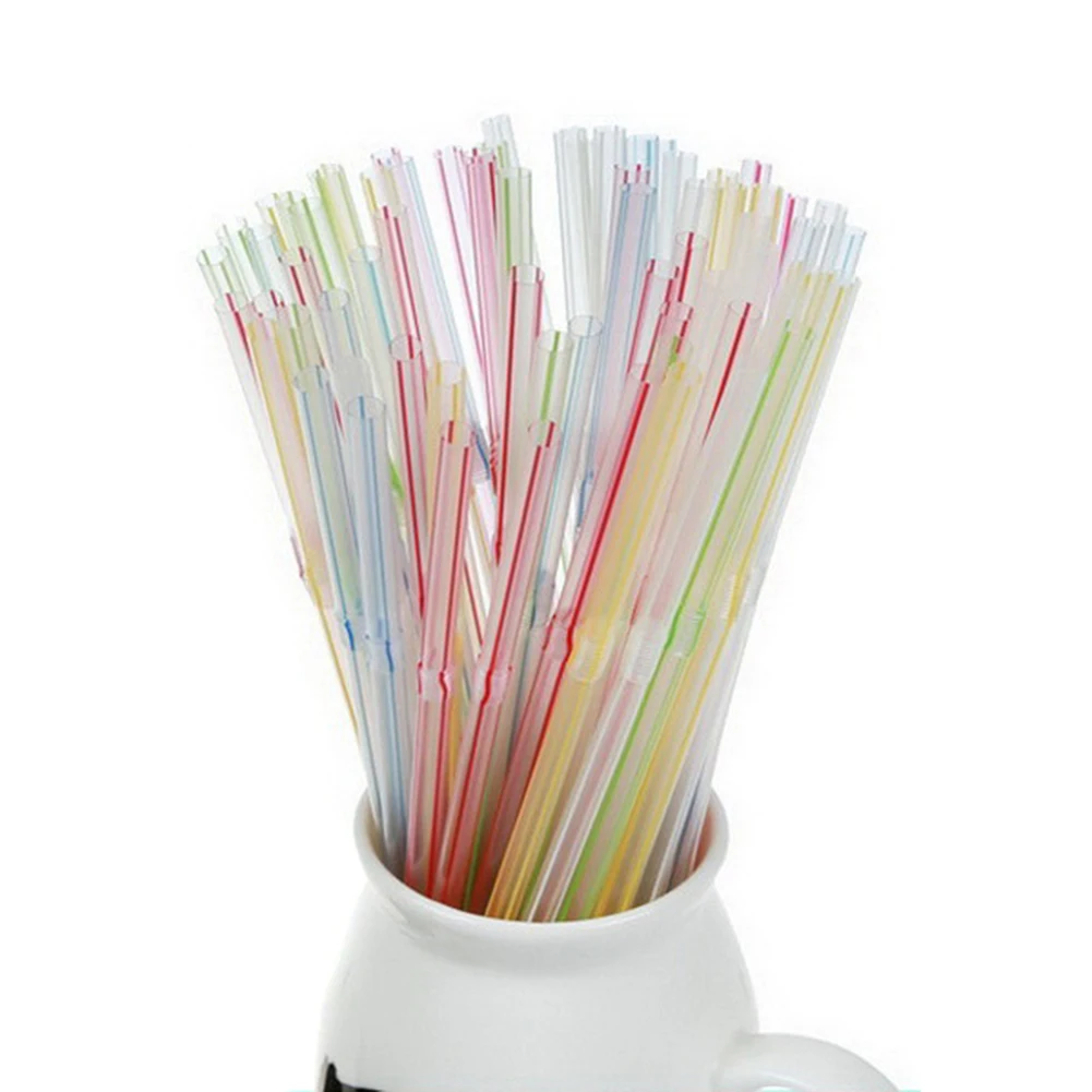 

Flexible Plastic Straws Striped Multi Colored BPA-Free Disposable Straw Assorted