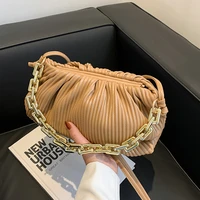 New 2022 Women Pleated Underarm Shoulder Bag Stripe Gold Chains Totes Handbag Versatile Simple Fashion Bag Dumpling Handbag Sac
