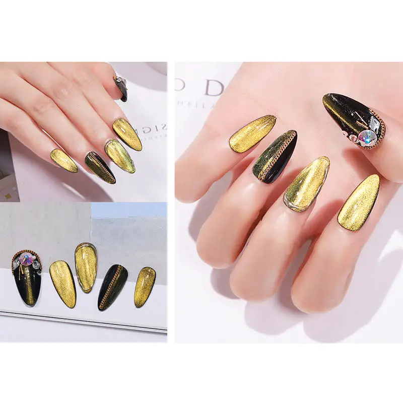 Belen Crystal Karat золотой лак для ногтей с эффектом кошачий глаз Магнитный замачиваемый