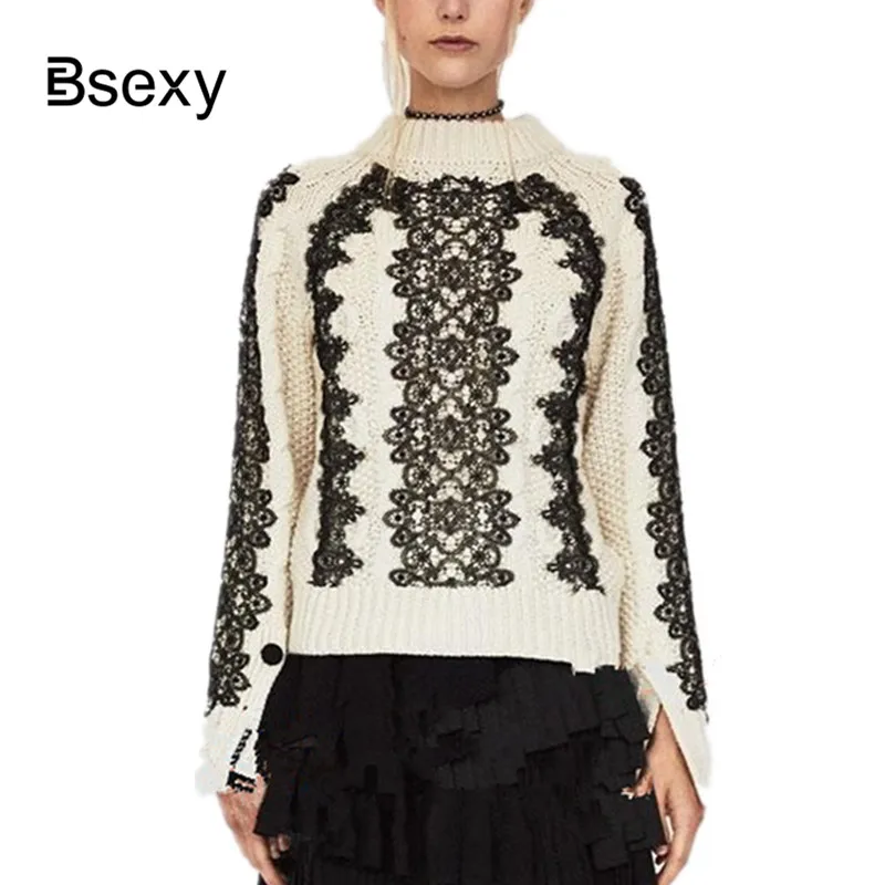 Женский трикотажный свитер черный вязаный с длинным рукавом 2019| |