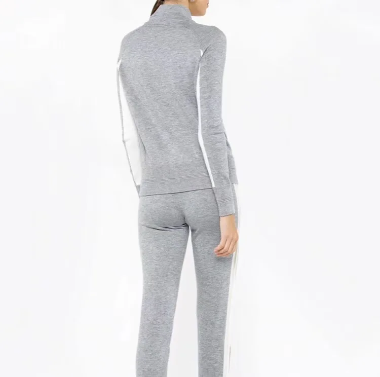 Luxury 2 pieces 45% cashmere + 30% wool suits female striped high collar warm mink cashmere Knit tops +  wool pant sets F2159