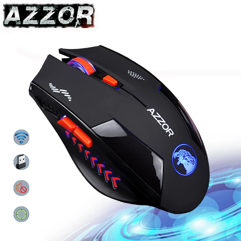 

AZZOR Charged Silent Wireless Mouse Mute Button Noiseless Optical Gaming Mice 2400dpi Built-in Battery For PC Laptop Computer