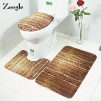 zeegle 3pcs bath mat absorbent toilet seat cover bathroom rug non slip foot pad wood printed carpet