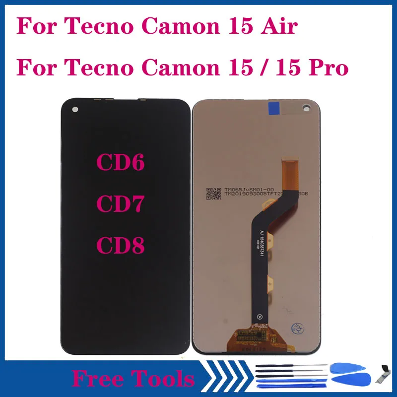 

6.6" For Tecno Camon 15 CD7 LCD Camon 15 Pro CD8 Display Touch Screen Assembly For Tecno Camon15 Air CD6 Screen Sensor