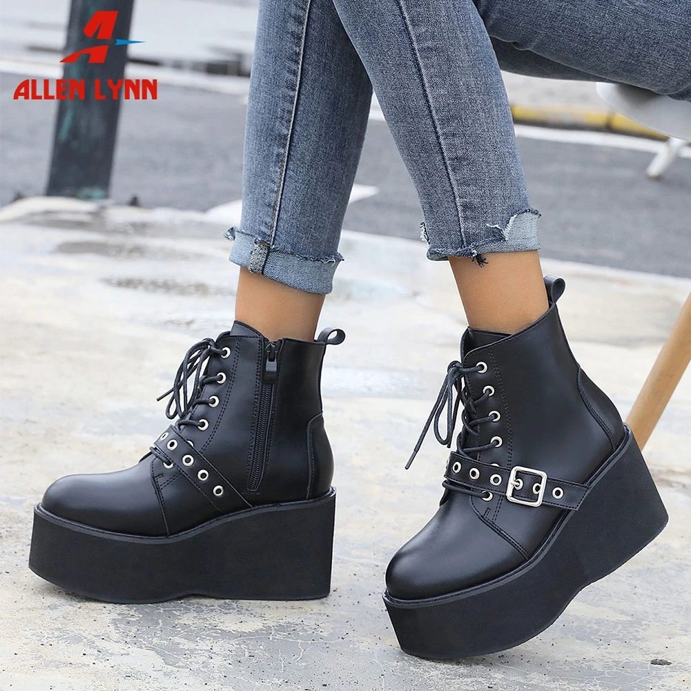 

Brand New Fashion women's Ankle Boots Platform Wedges High Heels Buckle Zip Female Short Boots 2021 Casual Ladies Shoes