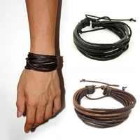 multilayer handmade male fashion mens bracelets five wax ropes leather brown color bracelet hot sale