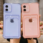 Чехол для iPhone 13, 11, 12 Pro Max, XR, XS Max, X, 7, 8 Plus, 12 Mini, противоударный, прозрачный, с отделением для карт