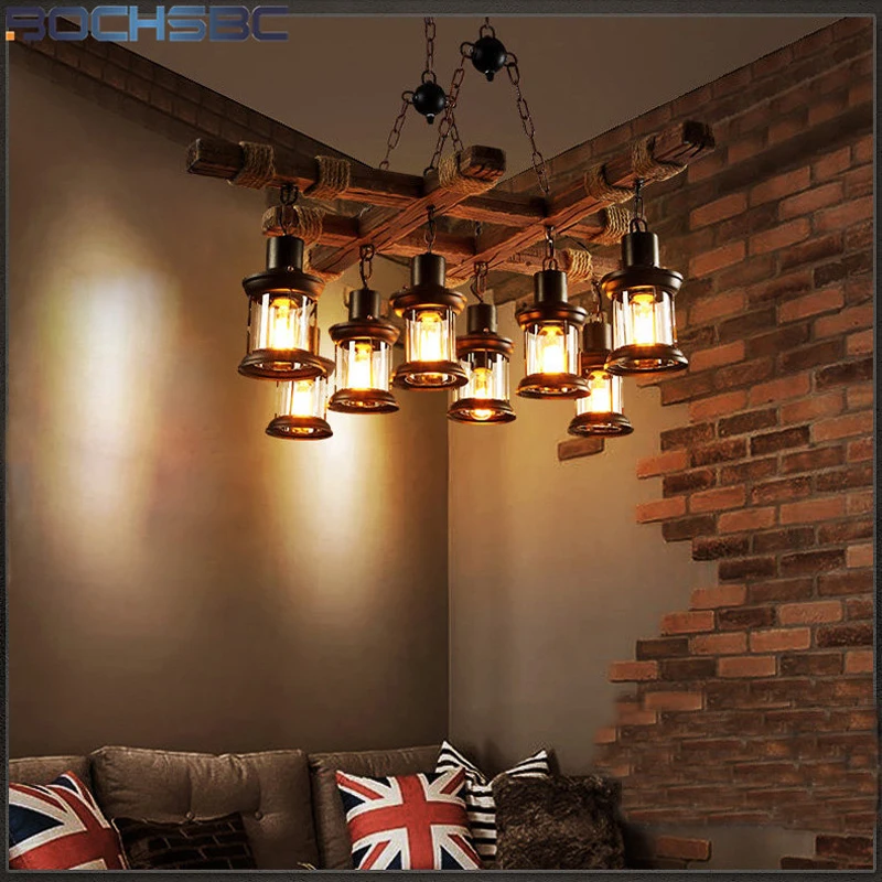 BOCHSBCB винтажный промышленный стиль деревянный Лофт подвесной светильник E27