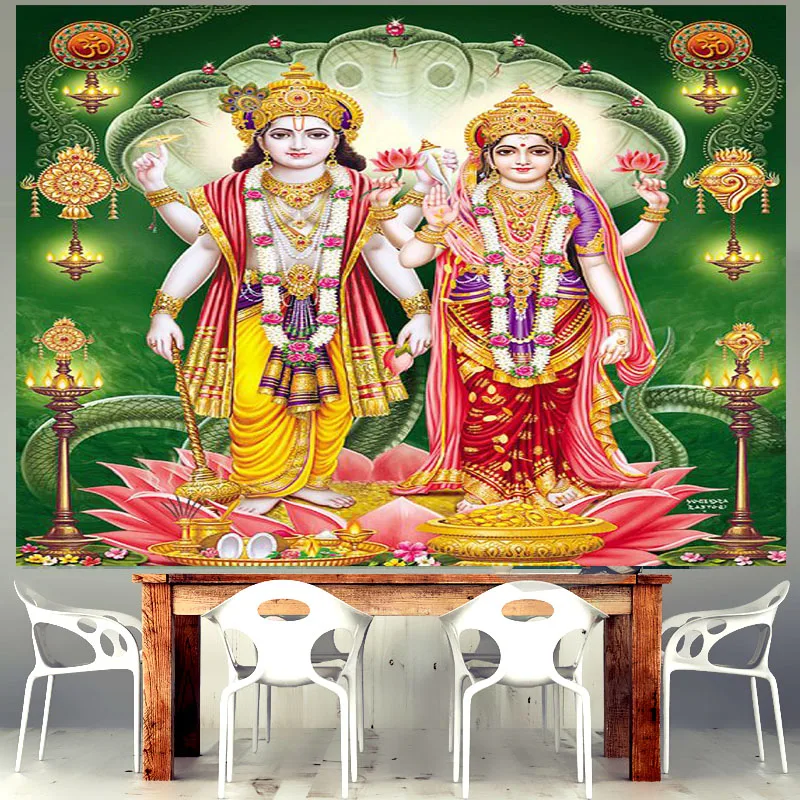 

3D Indian God Ganesha Art Wall Tapestry Lord Ganesha Vinayaka Ganapati Statue Buddha Painting Religious Art Golden Elephant Deco