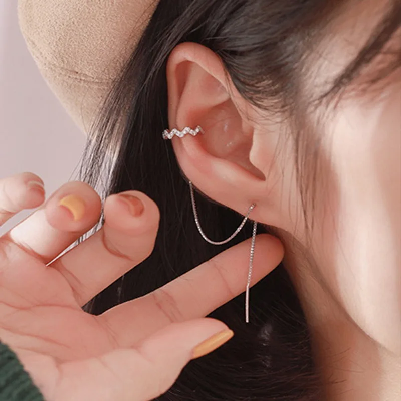 

1 PC Ear Clip Long Tassel Earrings for Women 2020 Zircon Ear Cuff Earring Ear Line Fashion Jewelry Gift earings