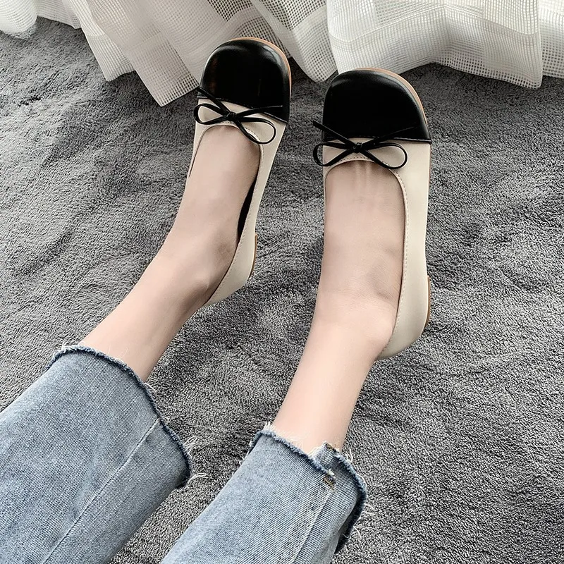 Slip-on Shallow Mouth Mixed Colors Casual Female Sneakers Bow-Knot Soft Elegant Dress Flats Women Square Toe
