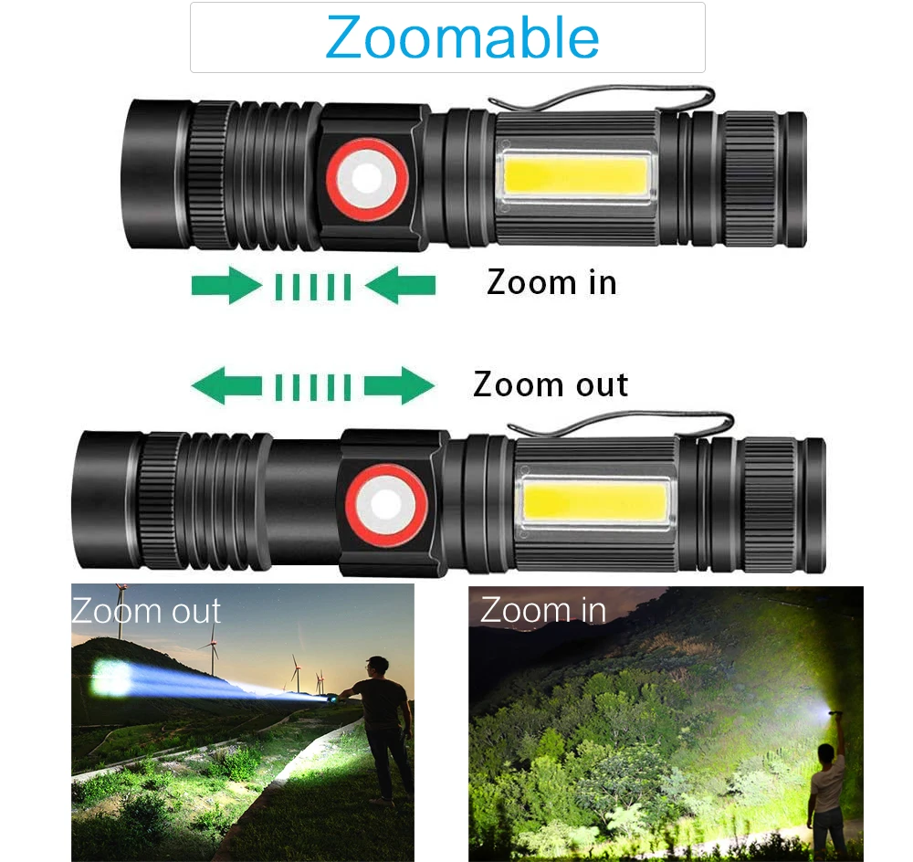 Pocketman 4 режима USB перезаряжаемые фонарики магнитный задний светодиодный фонарь