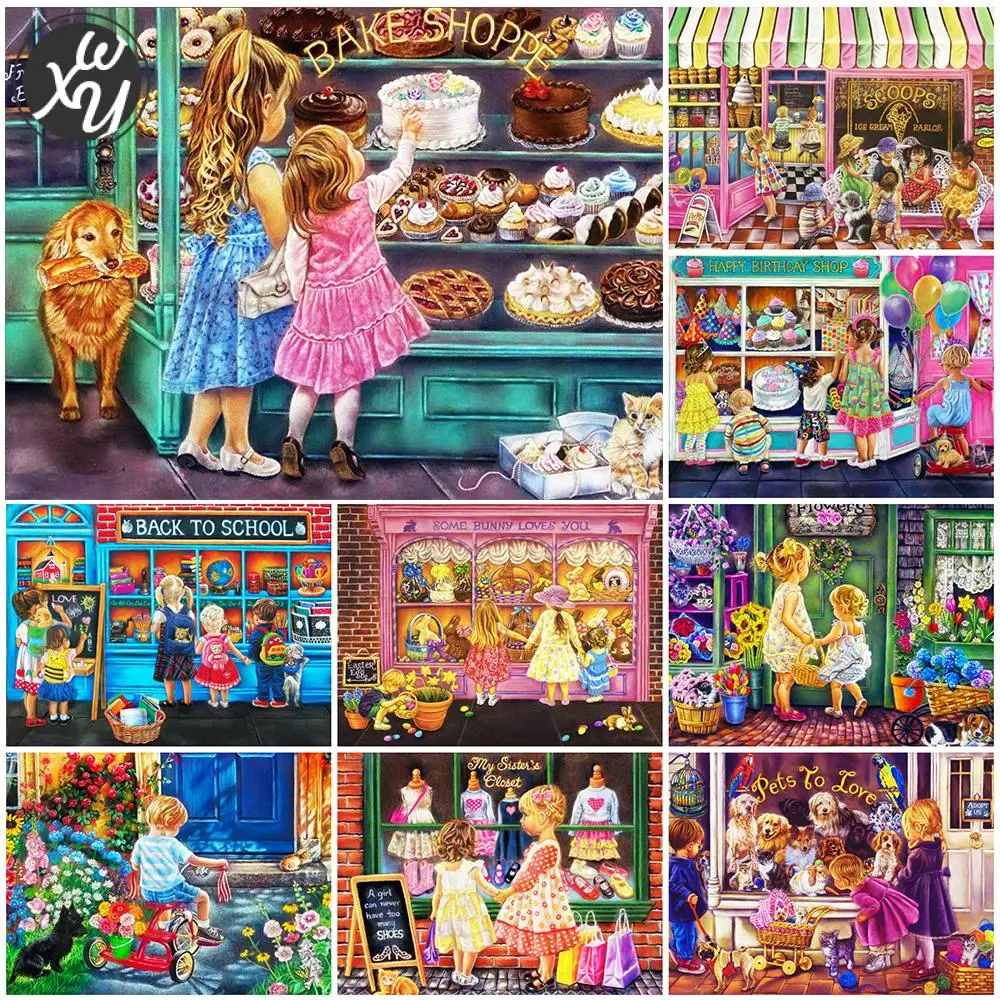 

WEIWEI полная квадратная/круглая алмазная живопись, магазин игрушек 5D, сделай сам, булочная вышивка, Алмазная мозаика, стразы, украшение для вы...