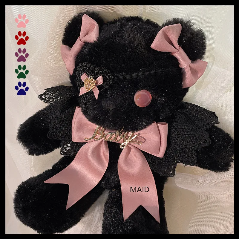 

Сумка ручной работы Lolita Black Eye Mask Bear, сумка через плечо, черная плюшевая сумка-рюкзак, игрушки для девочек, рождественские подарки