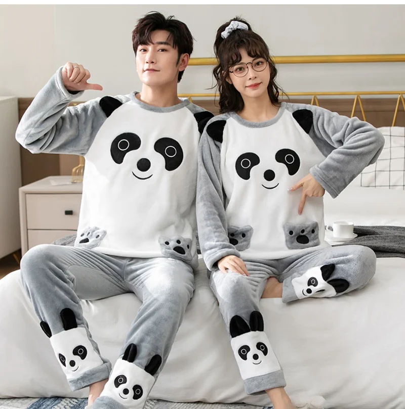 

Xfhh 2021 зимние толстые теплые фланелевые пижамные комплекты для пар с длинным рукавом для мужчин, милая мультяшная одежда для сна, пижамы, Жен...