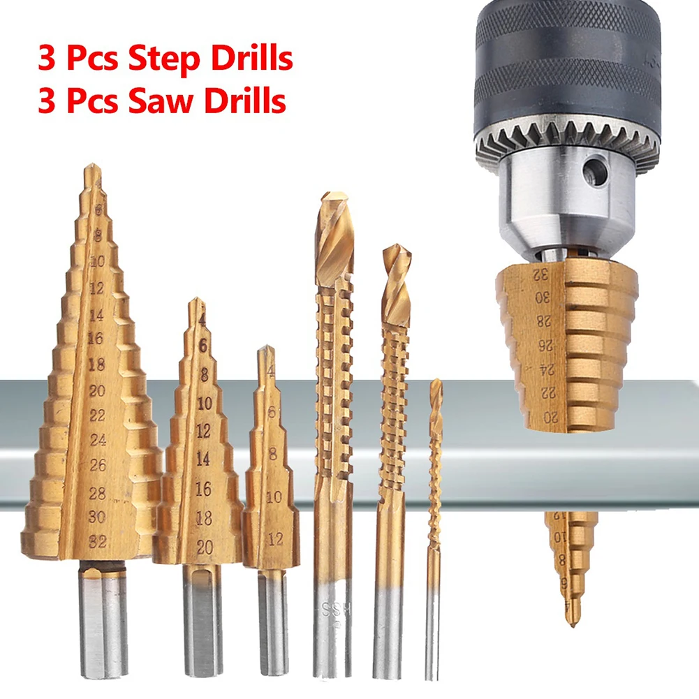 

Сверла ступенчатые из быстрорежущей стали, с прямыми спиральными канавками, 6 шт.