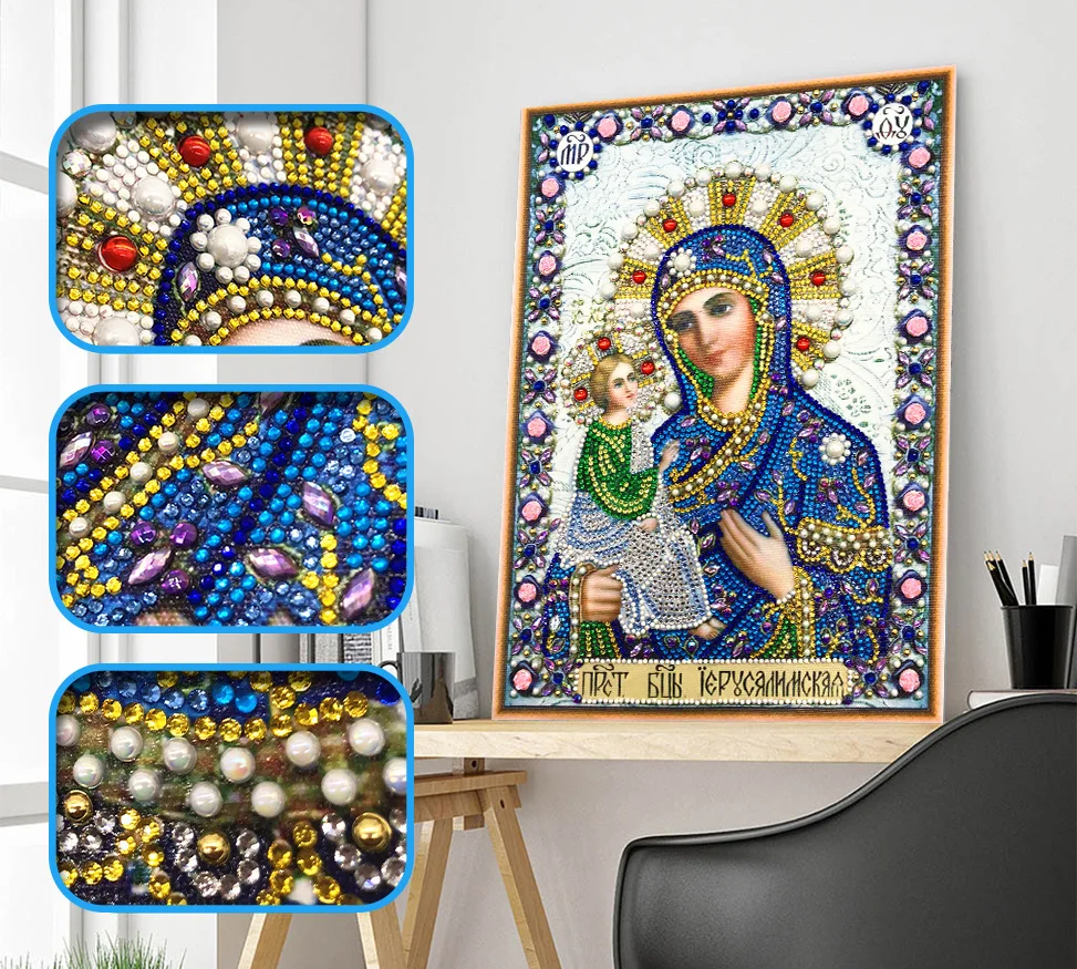 

AZQSD Diamond Mosaic Partial Drill Special Shaped Icon Religion Diamond Painting Virgin Mary Rhinestone Embroidery With Diamonds
