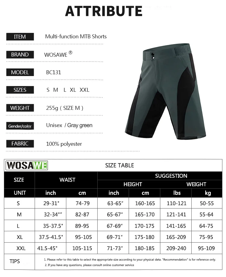 Шорты WOSAWE Мужские для горных велосипедов летние велосипедные короткие