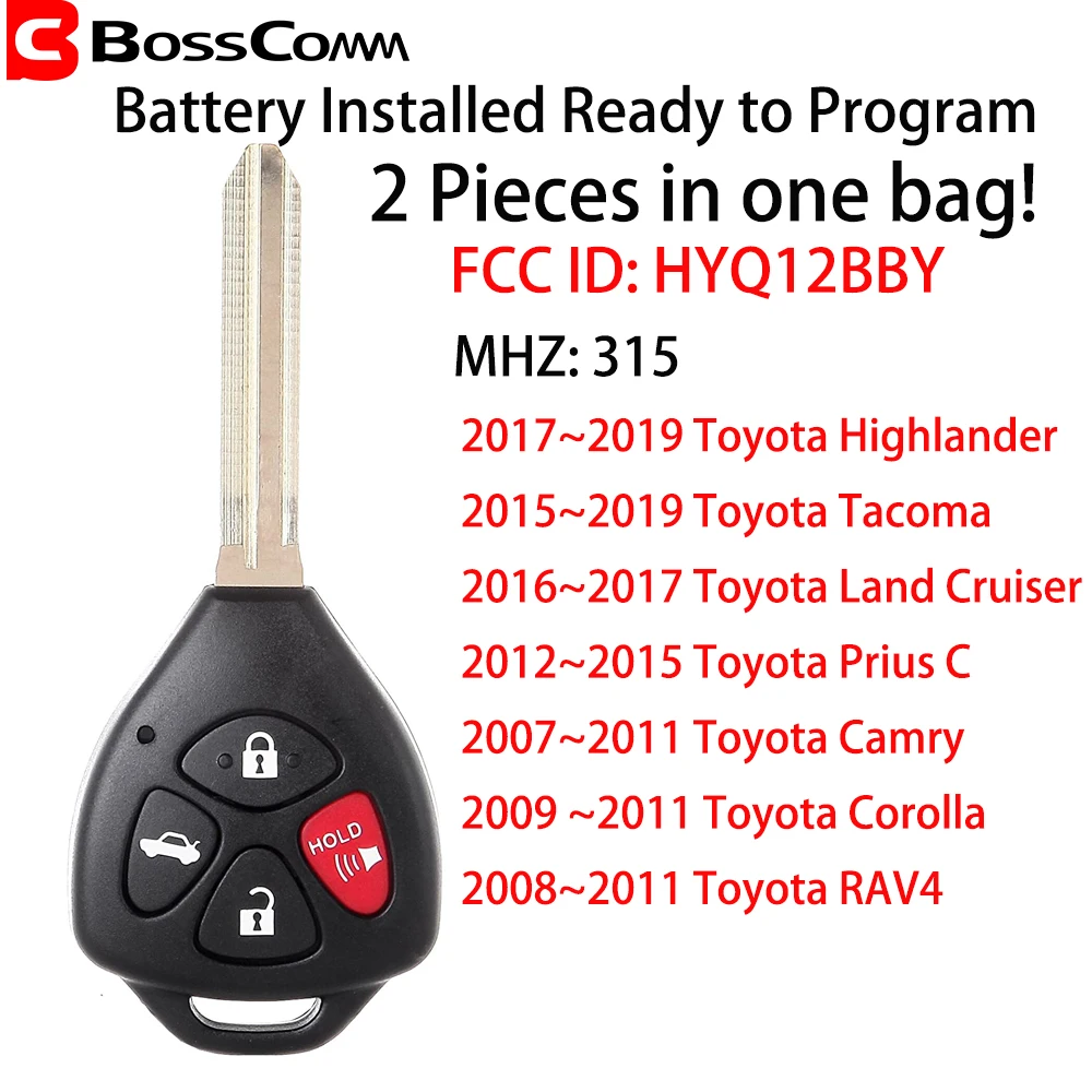 2 шт. Автомобильный ключ Bosscomm замена для 2009 2010 2011 Toyota Corolla дистанционный HYQ12BBY 315
