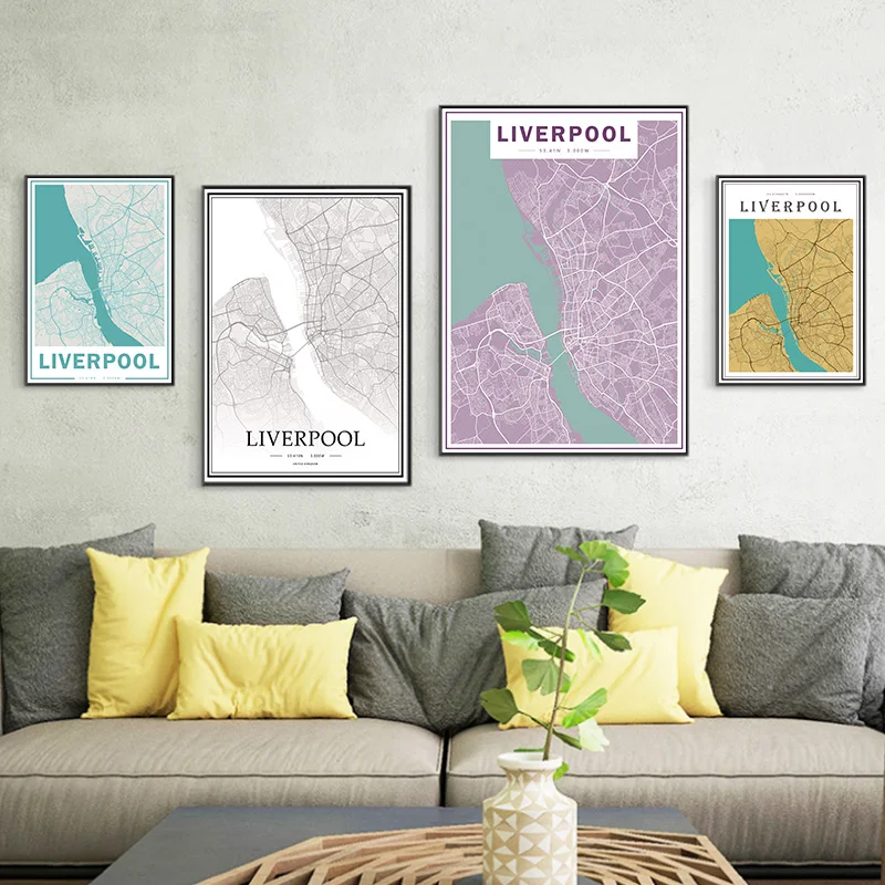 Liverpool Harbour City Maps United Kingdom Canvas Paintings Colorful Map Vintage Kraft Posters Coated Art Prints Home Decor Gift | Дом и сад