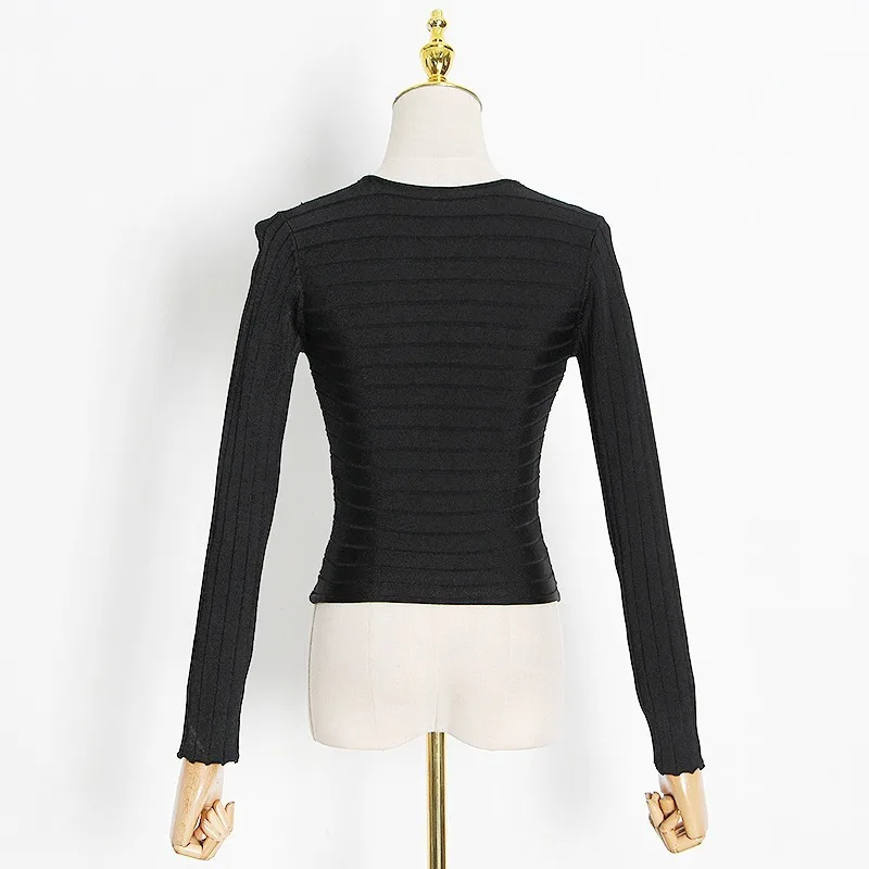 

2021 Spring Design Slim Bodycon Women Pullovers Hollow Out Short Top Female Fashion All-match Casual Knitted Sexy Sweater 13A147