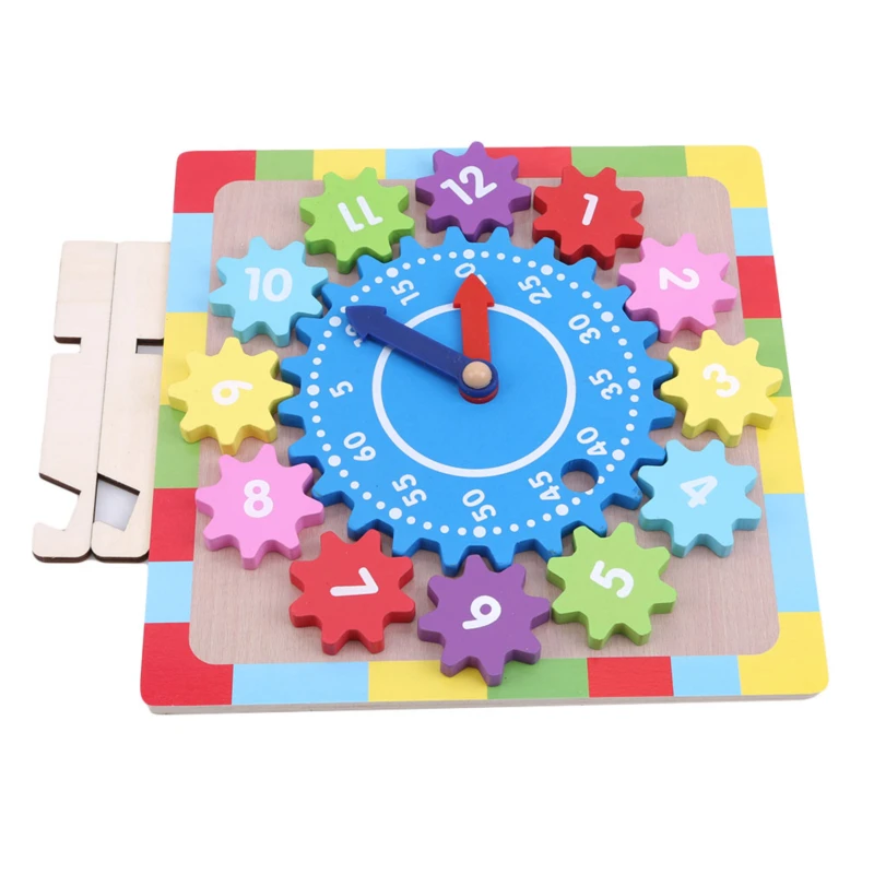 

Деревянная шестерня, часы, красочные цифровые фоточасы, игрушка для детей, Ранняя фотография, 12 чисел, часы, игрушка