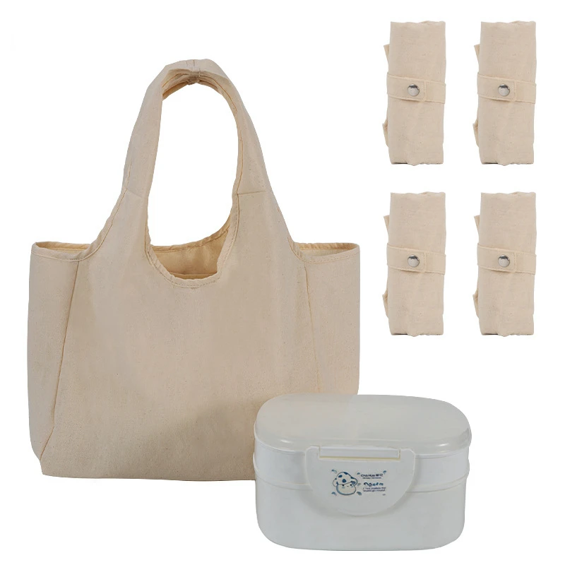 

1pc Large Pure Cotton Folding Lunch Bag Reusable Eco Friendly Supermarket Shoulder Shopping Bag Food Storage Bags