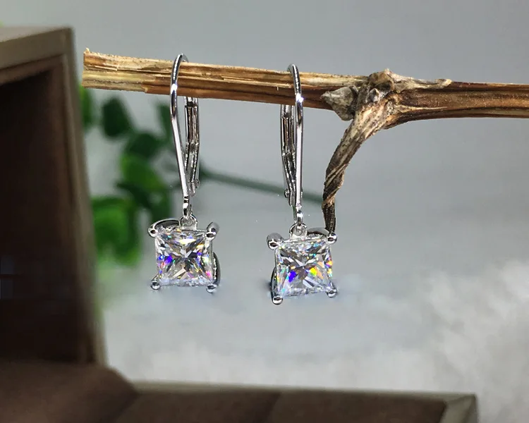 Женские Модные 925 пробы серебряные висячие серьги ослепительный квадратный кубический цирконий кулон Роскошные Длинные серьги ювелирные изделия